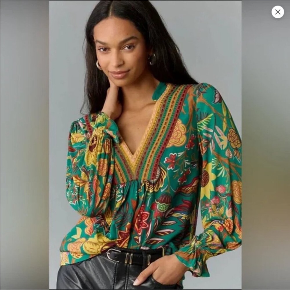 Bl-nk London Stephanie Long Sleeve Top from Anthropologie in Green Size Small